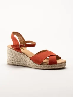 Alberville - Vendy Suede Elche - Röda kilklackade sandaletter i mocka