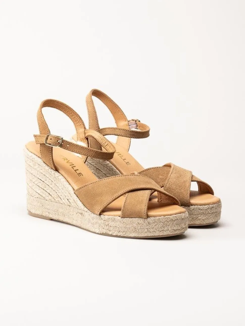 Alberville - Vendy Suede Elche - Ljusbruna kilklackade sandaletter i mocka