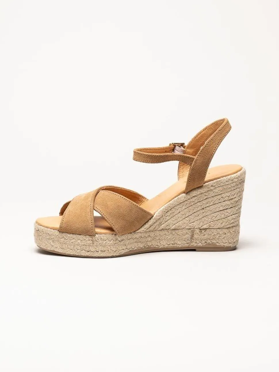 Alberville - Vendy Suede Elche - Ljusbruna kilklackade sandaletter i mocka