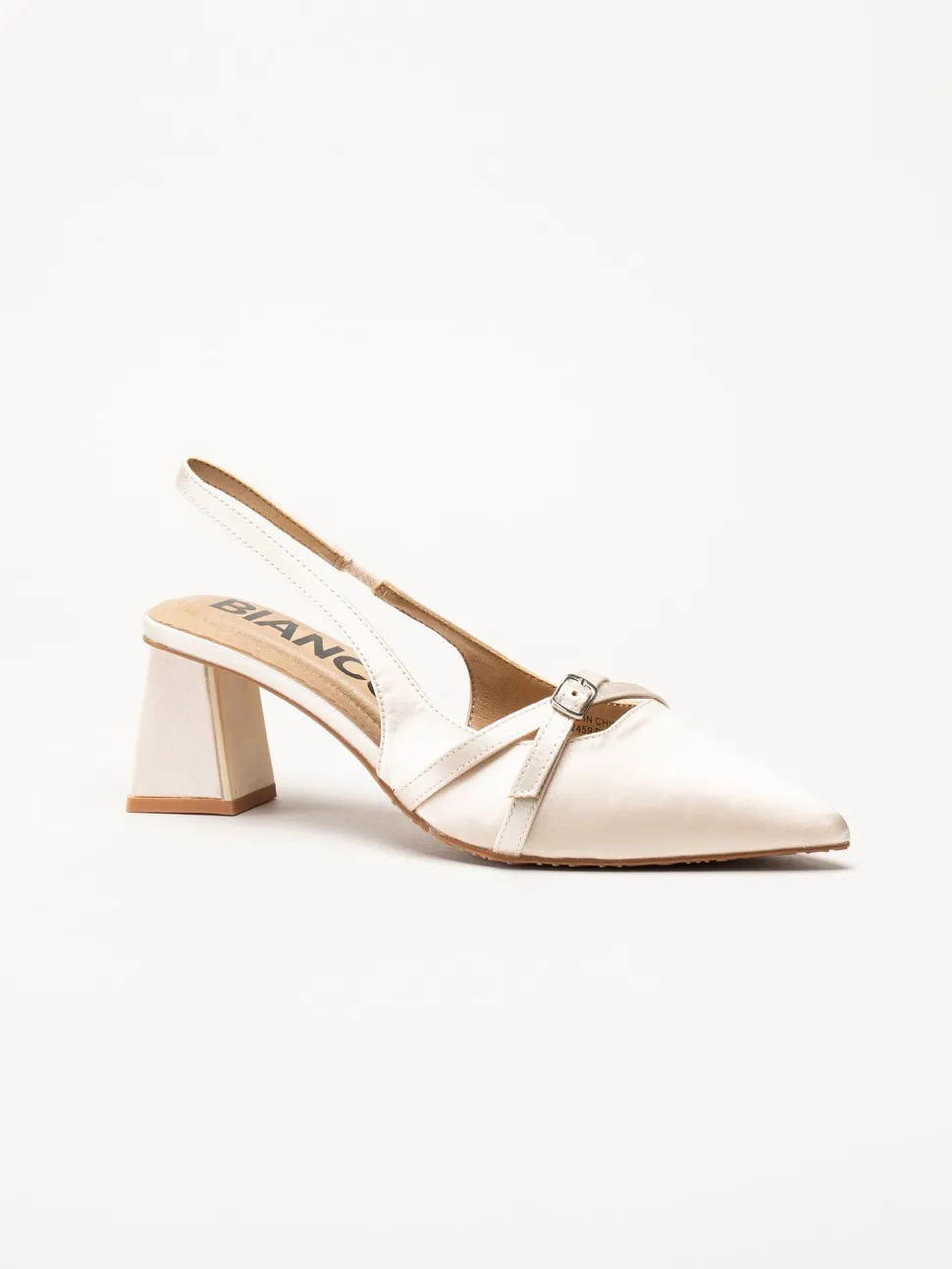 Bianco - Biamaralyn Buckle - Offwhite slingback pumps i satin