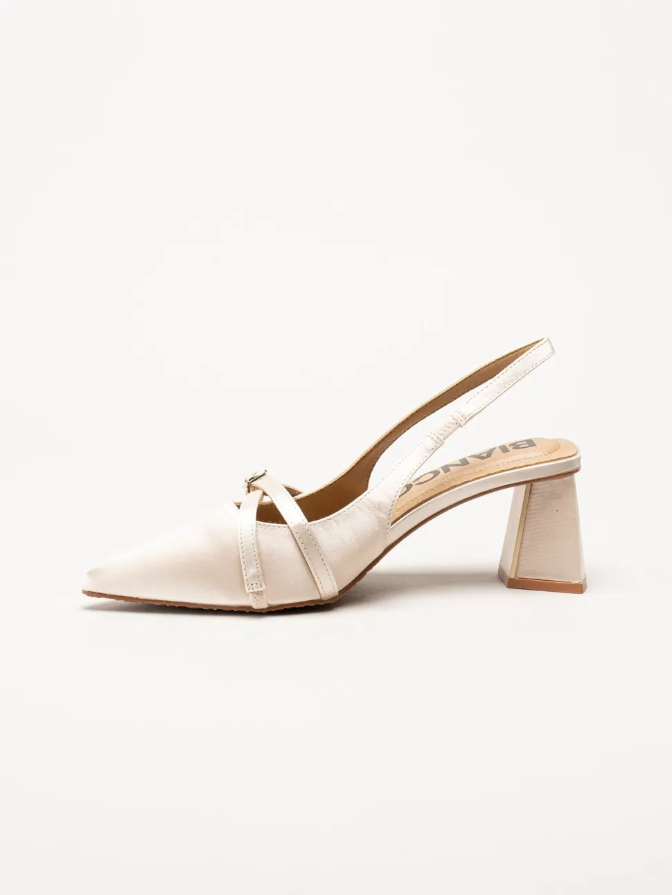 Bianco - Biamaralyn Buckle - Offwhite slingback pumps i satin