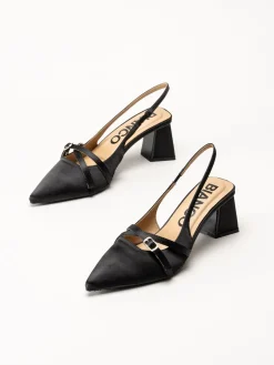Bianco - Biamaralyn Buckle - Svarta slingback pumps i satin