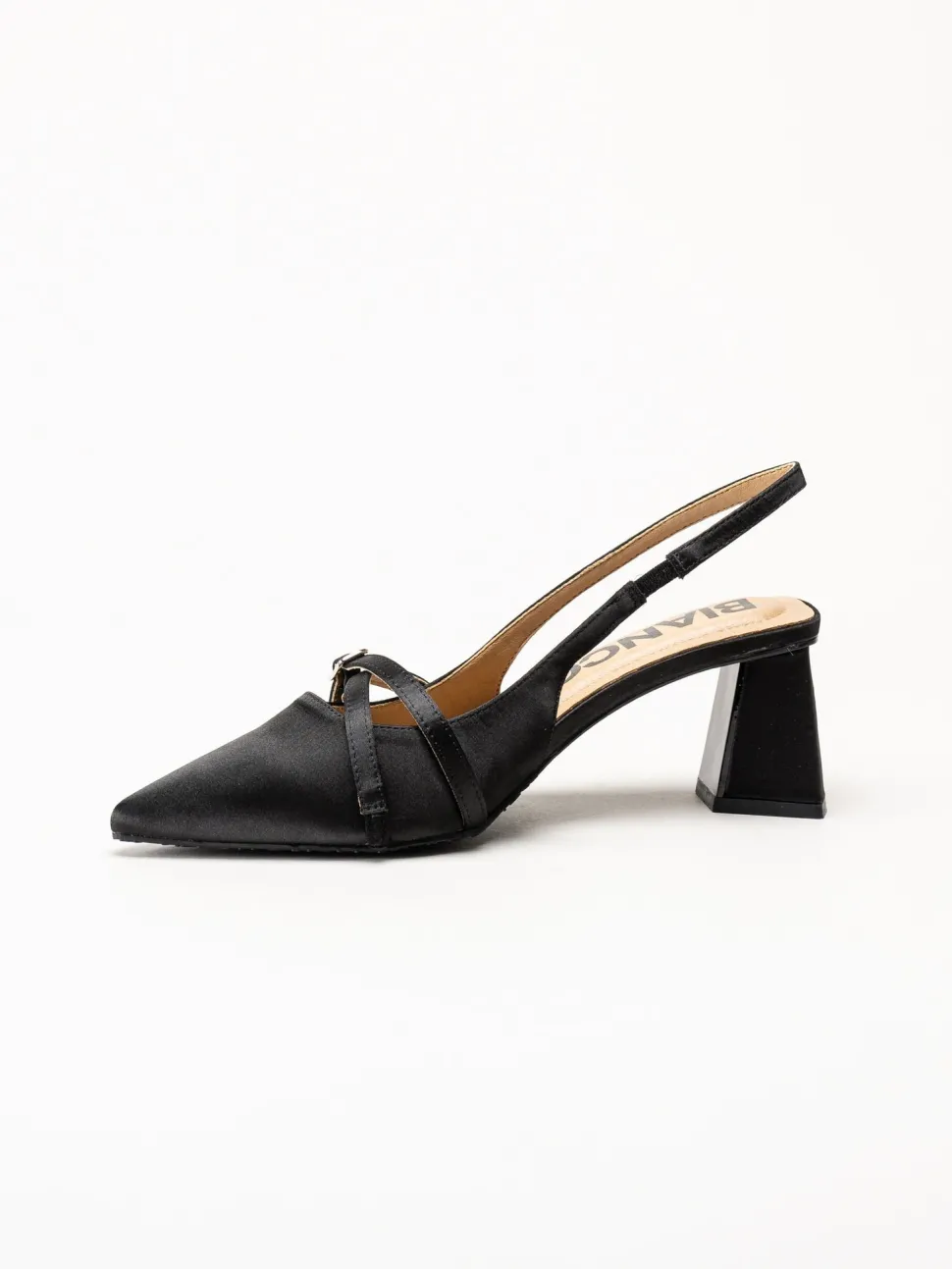 Bianco - Biamaralyn Buckle - Svarta slingback pumps i satin