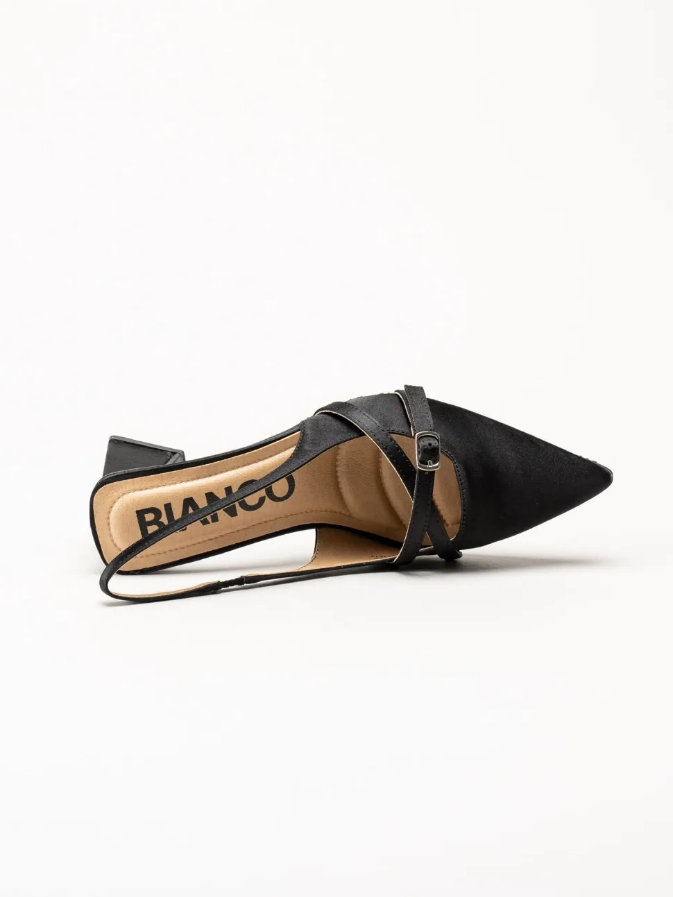Bianco - Biamaralyn Buckle - Svarta slingback pumps i satin