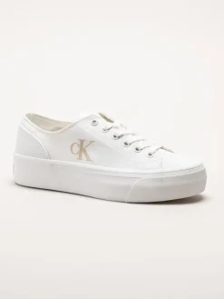 Calvin Klein - Vulc Flatform Low CV Mg - Vita platåsneakers i textil