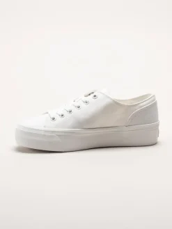 Calvin Klein - Vulc Flatform Low CV Mg - Vita platåsneakers i textil