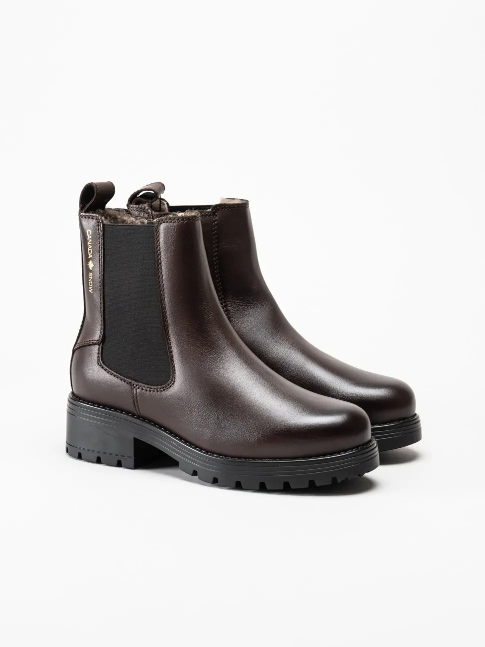 Canada Snow - Kimberly - Mörkbruna boots med fårskinn och broddar