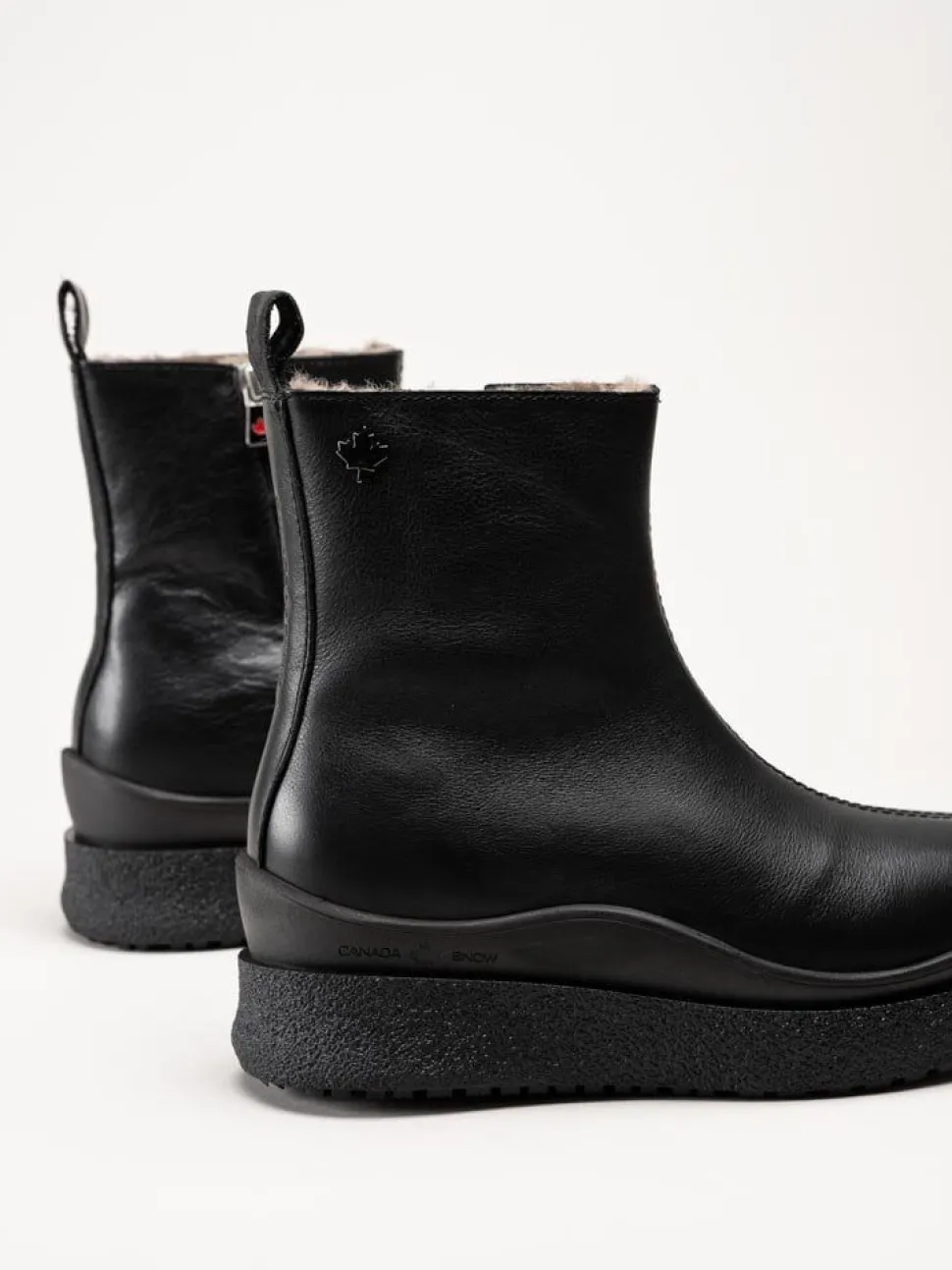 Canada Snow - Mount Meer - Svarta fårskinnsfodrade boots i skinn