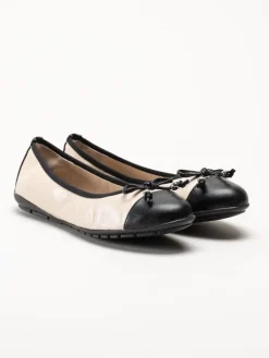 Caprice - Beige ballerina i skinn med svarta detaljer