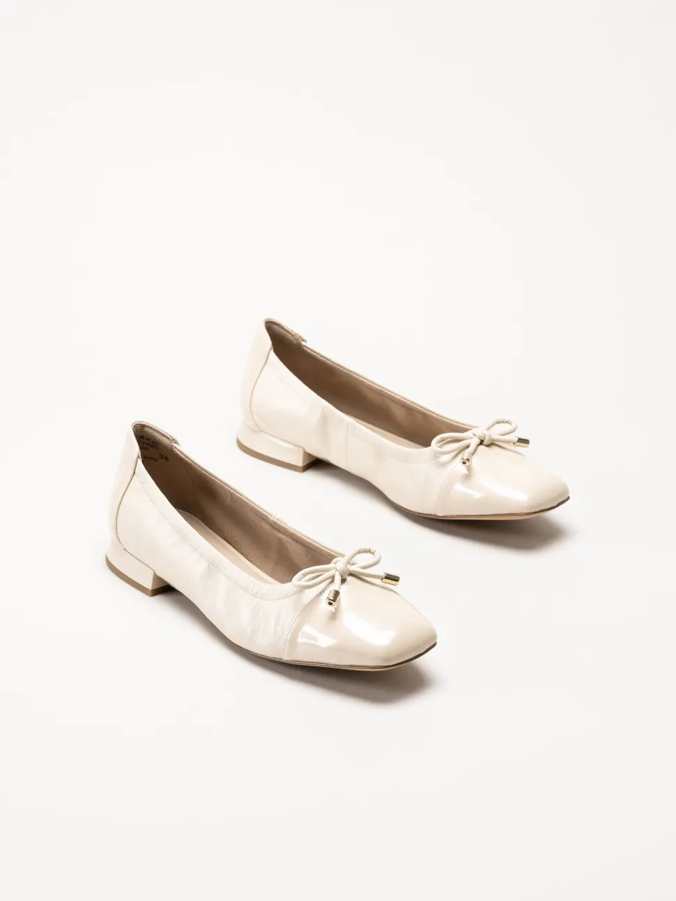 Caprice - Beige ballerinaskor i skinn