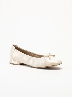 Caprice - Beige ballerinaskor i skinn
