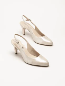 Caprice - Beige slingback pumps i skinn