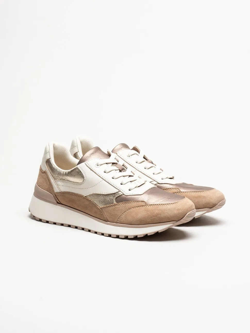 Caprice - Beige sneakers i skinn