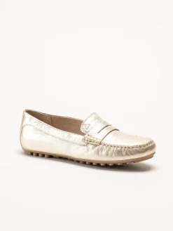 Caprice - Guldiga loafers i skinn