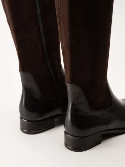 Caprice - Mörkbruna stövlar i skinn och textil