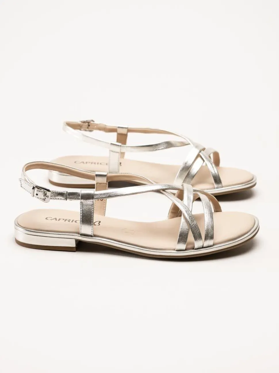 Caprice - Silvermetallic remsandaler i skinn