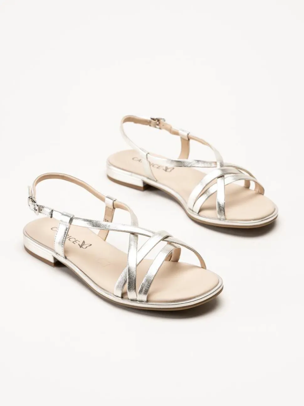 Caprice - Silvermetallic remsandaler i skinn