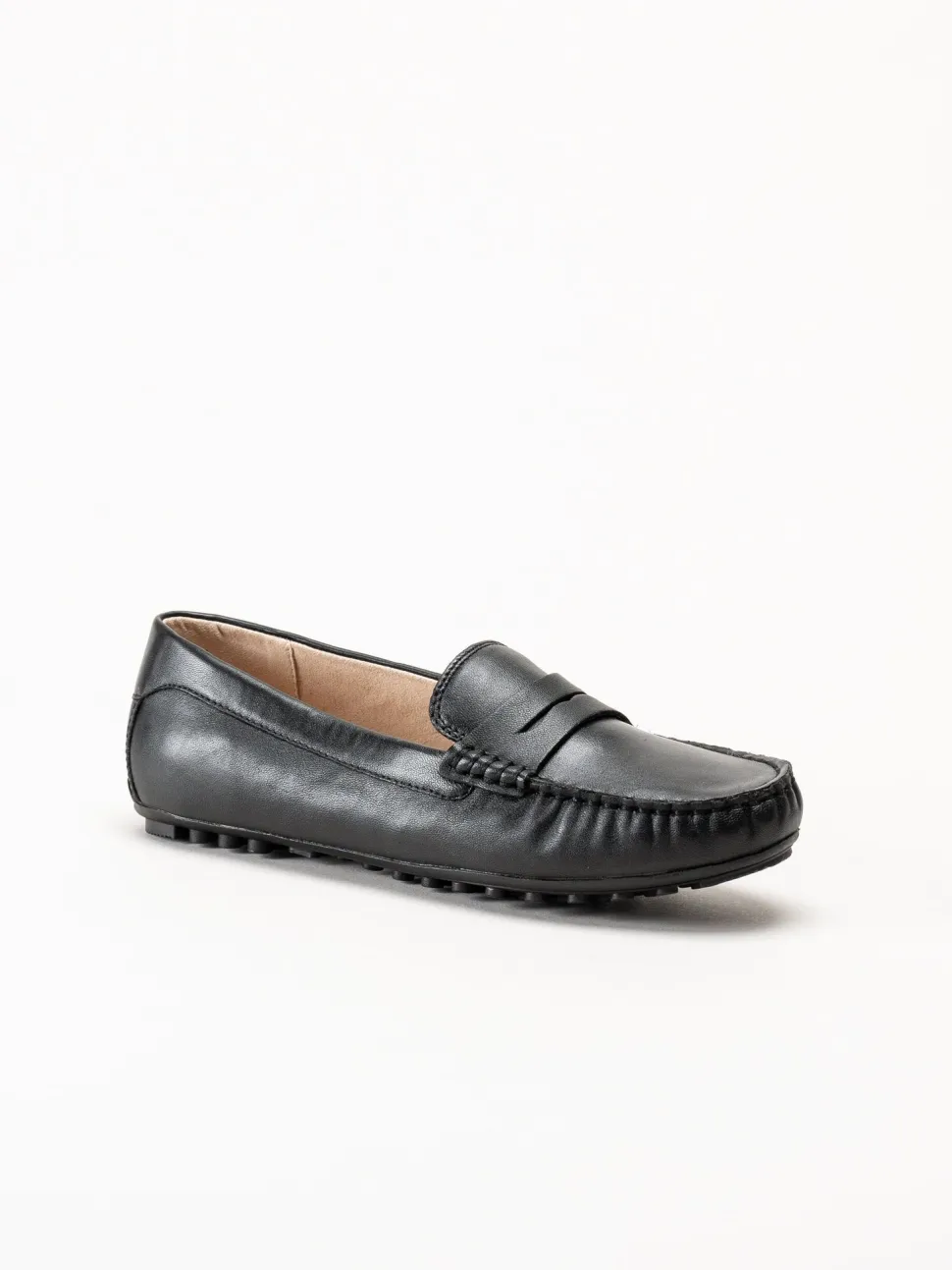 Caprice - Svarta loafers i skinn