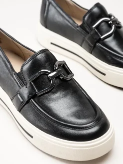 Caprice - Svarta loafers i skinn