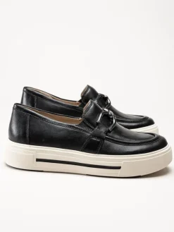 Caprice - Svarta loafers i skinn