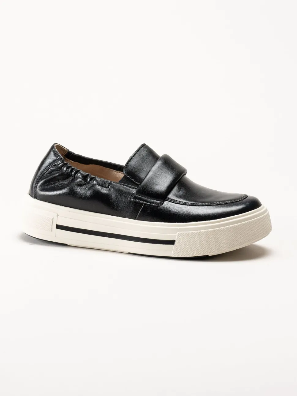 Caprice - Svarta loafers i skinn