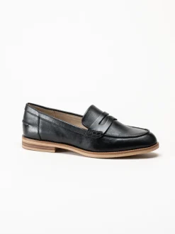 Caprice - Svarta pennyloafers i skinn