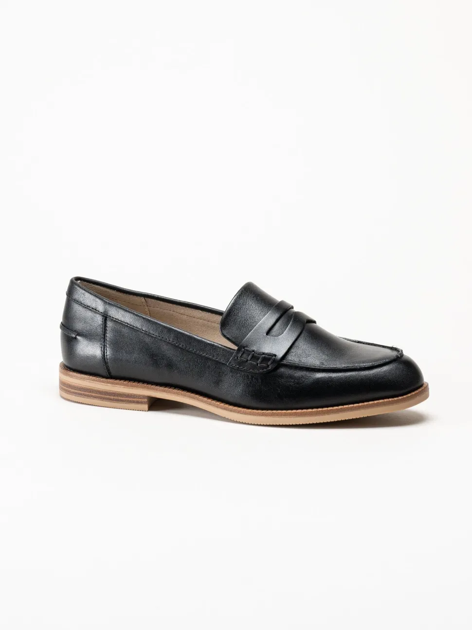 Caprice - Svarta pennyloafers i skinn