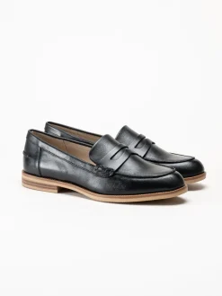 Caprice - Svarta pennyloafers i skinn