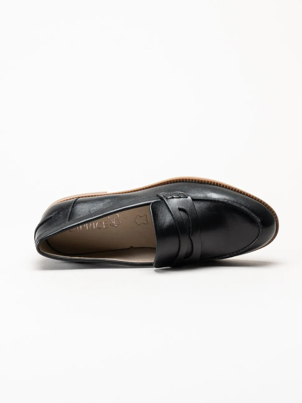 Caprice - Svarta pennyloafers i skinn