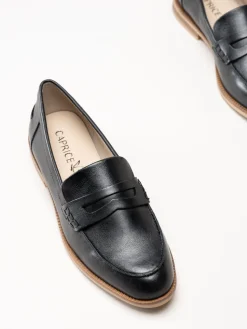 Caprice - Svarta pennyloafers i skinn