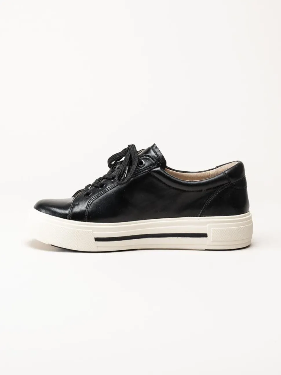 Caprice - Svarta platåsneakers i skinn