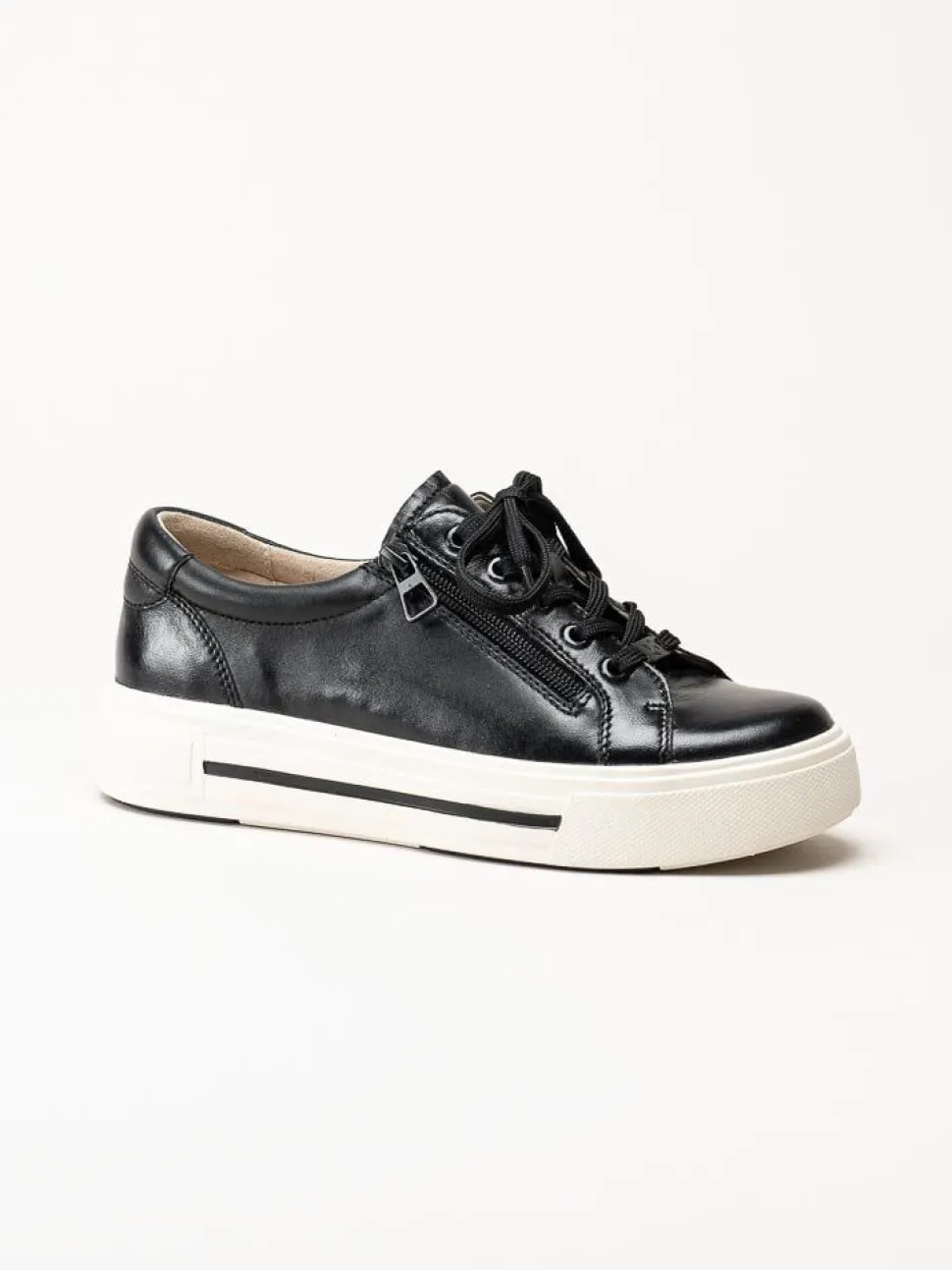 Caprice - Svarta platåsneakers i skinn