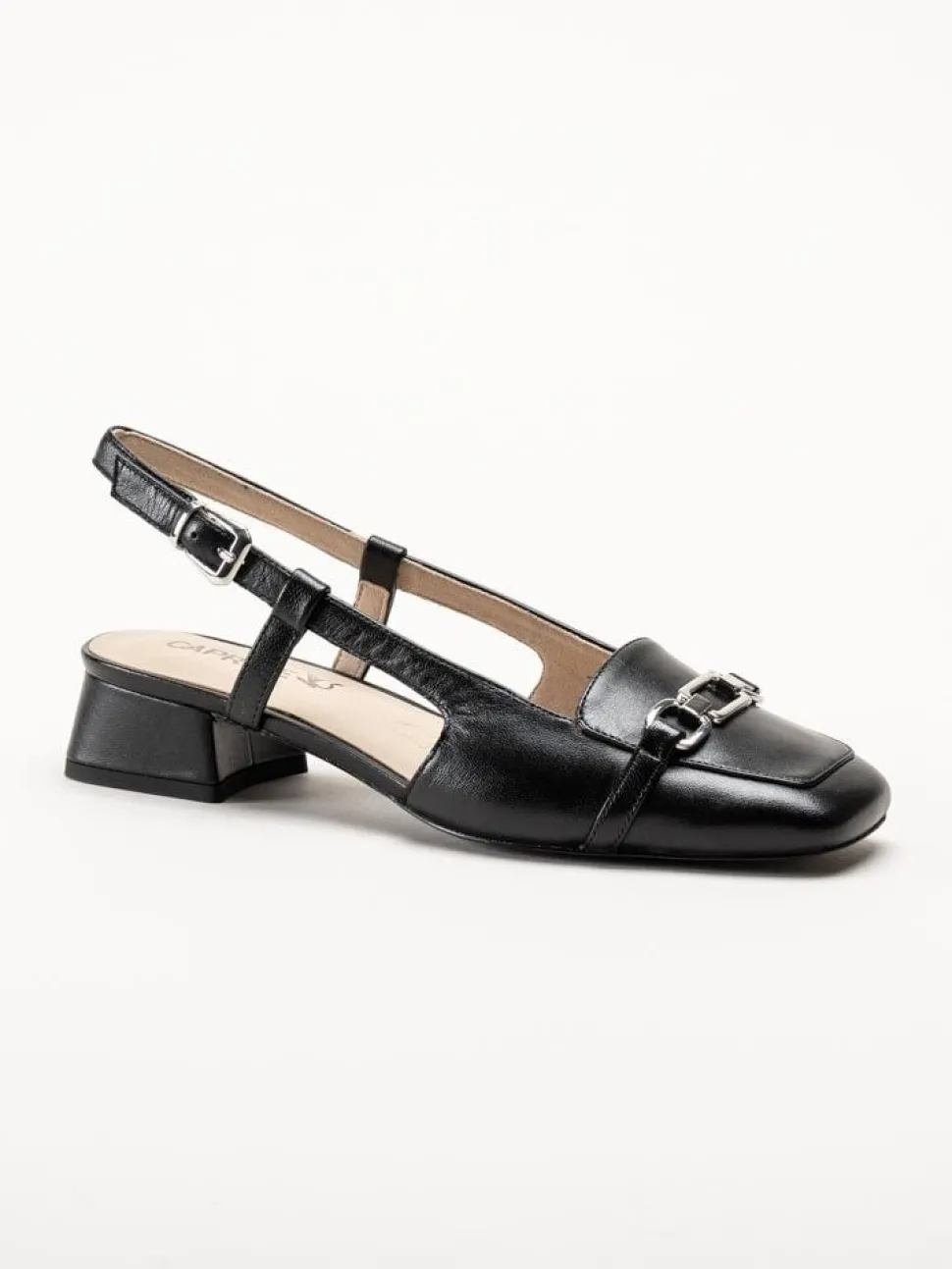 Caprice - Svarta slingback pumps i skinn