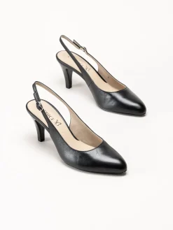 Caprice - Svarta slingback pumps i skinn