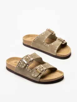 CpH Comfort - Grågröna slip in sandaler i mocka