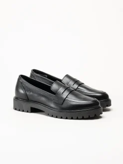 Dasia - Lita - Svarta pennyloafers i skinn