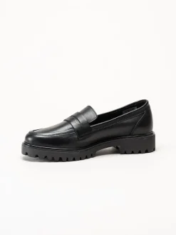 Dasia - Lita - Svarta pennyloafers i skinn
