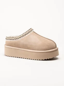 Duffy - Beige fodrade slippers i mocka