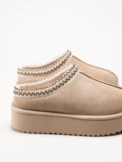 Duffy - Beige fodrade slippers i mocka