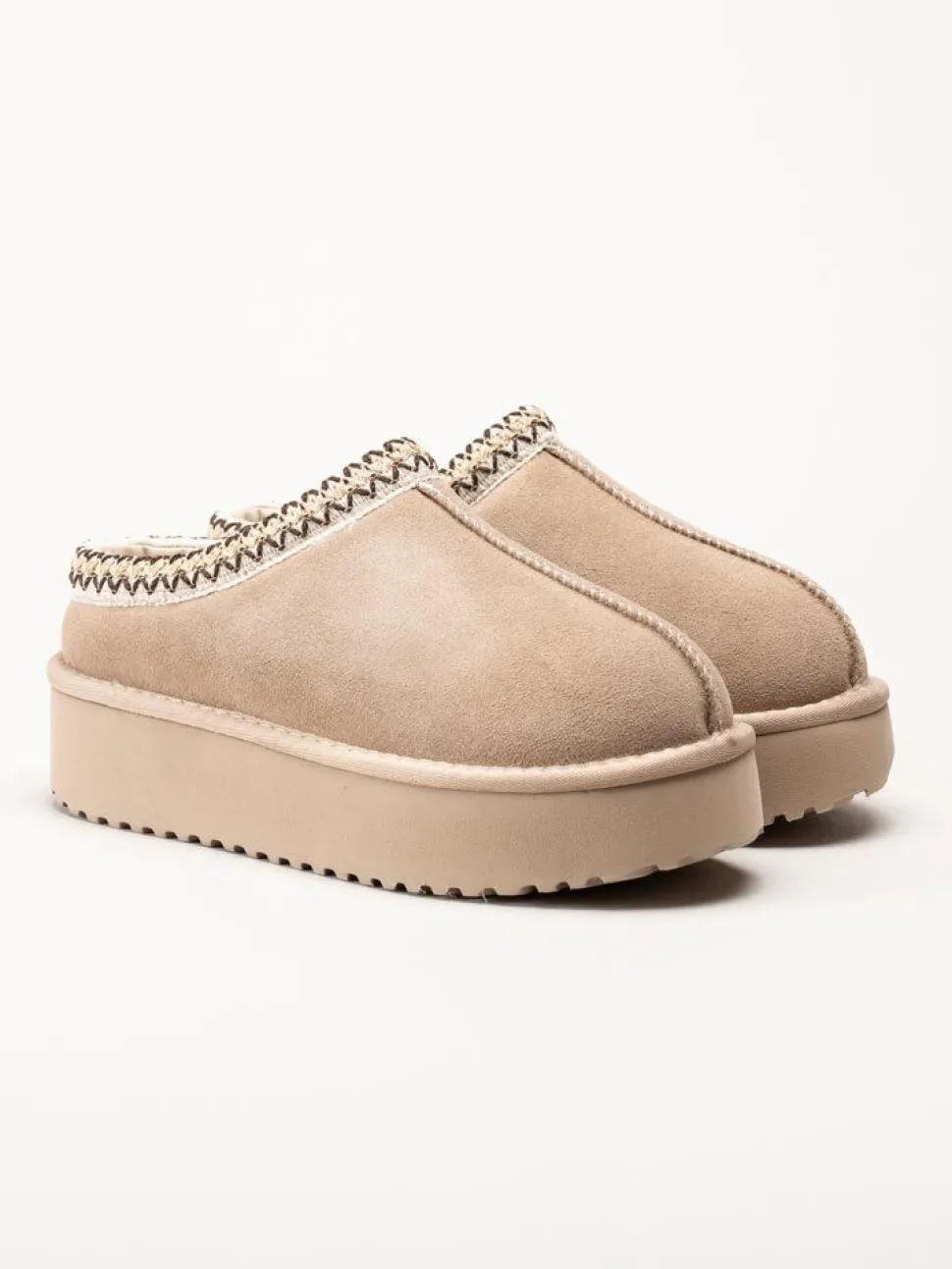 Duffy - Beige fodrade slippers i mocka