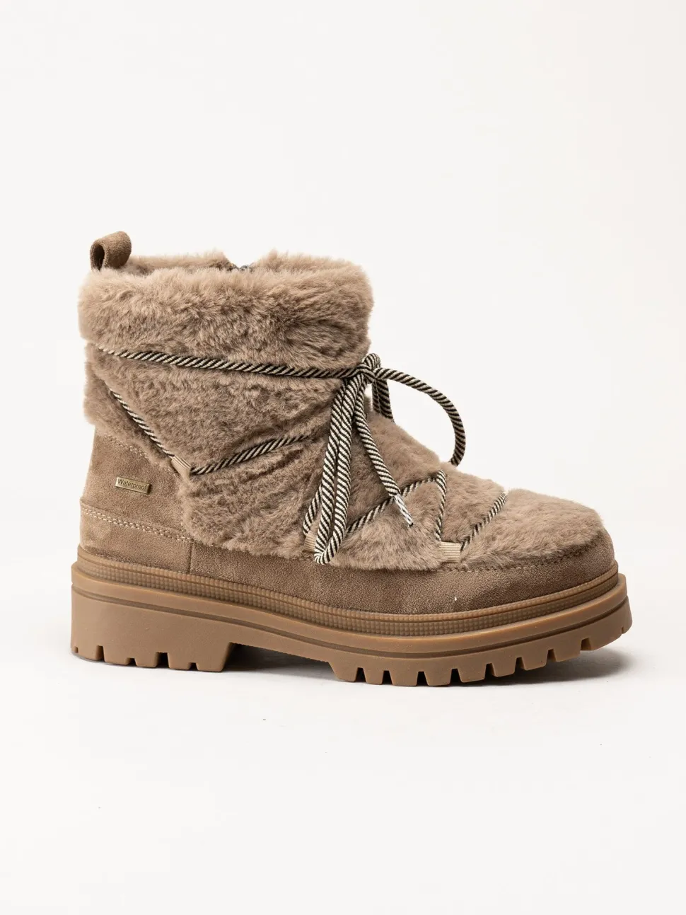 Duffy - Beige kängor i fuskpäls