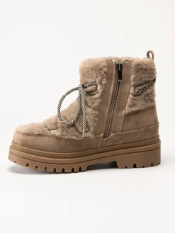 Duffy - Beige kängor i fuskpäls