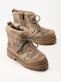 Duffy - Beige kängor i fuskpäls