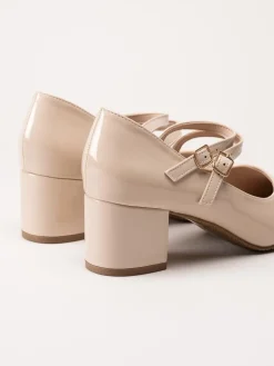 Duffy - Beige lackpumps med remmar