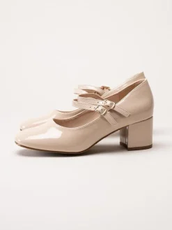 Duffy - Beige lackpumps med remmar
