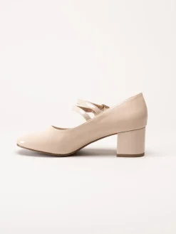 Duffy - Beige lackpumps med remmar