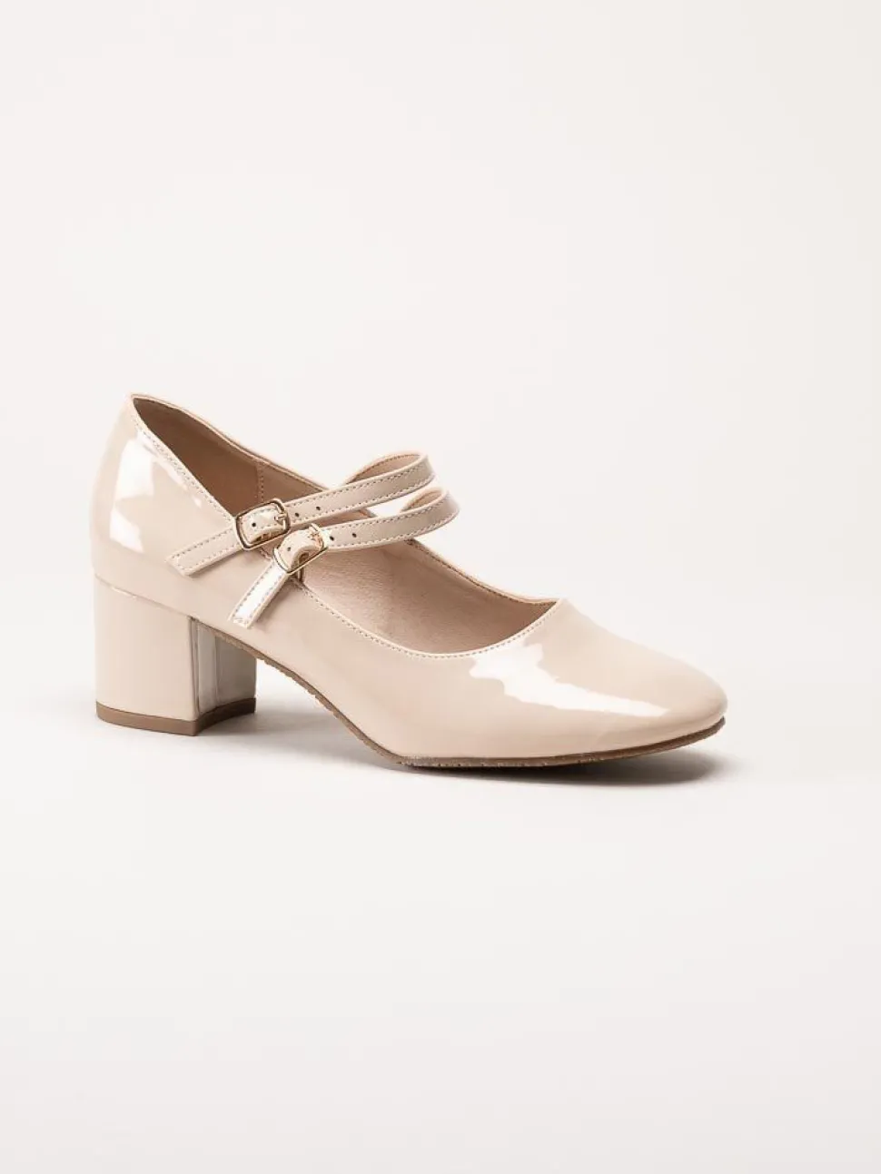 Duffy - Beige lackpumps med remmar