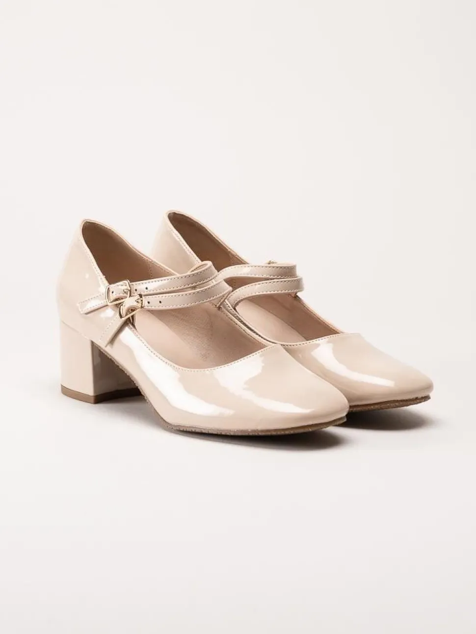 Duffy - Beige lackpumps med remmar