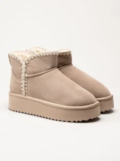 Duffy - Beige varmfodrade platåboots i mocka