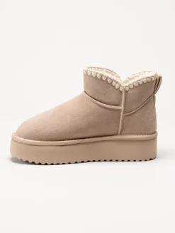 Duffy - Beige varmfodrade platåboots i mocka